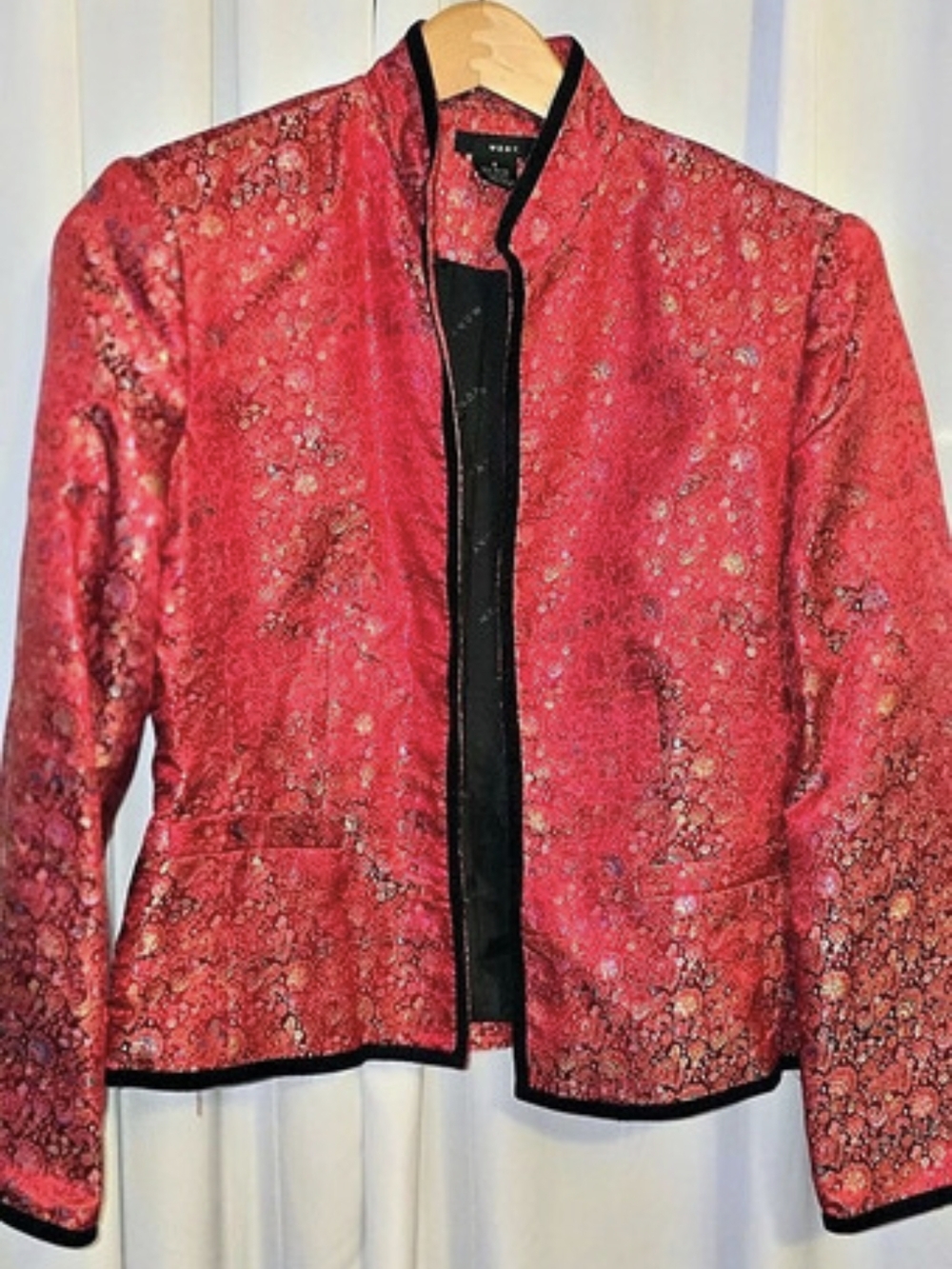 Vintage W.D.N.Y. Red Oriental Floral Brocade Blazer Jacket - Size 8